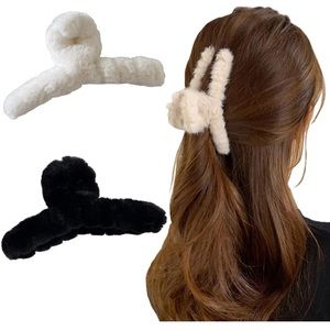 black and white fuzzy plush claw clips